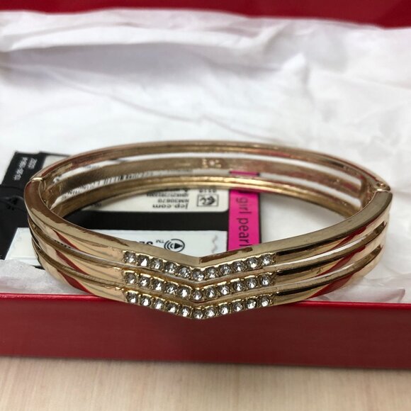 Nicole Miller 8 " Gold Bracelet with Rhinestones Called Bad Girl Pearl NWT - Picture 2 of 5